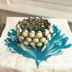 3 layer stretch bracelet.   Cream/Silver
